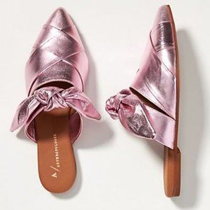 ANTHROPOLGIE  Woven Bow Mules - PINK - SZ 39 Wide / 8.5 Wide
